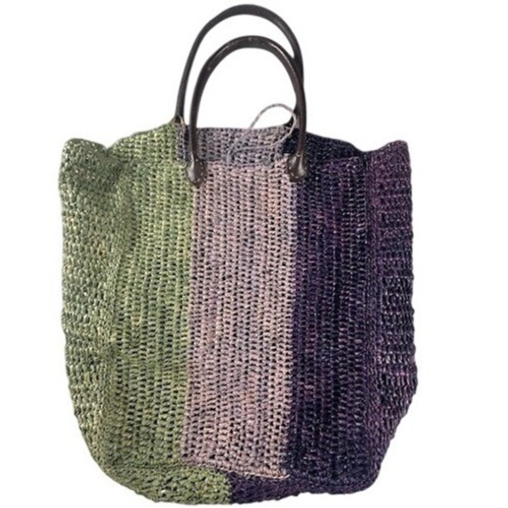J. Jill Tote Bag Womens Large Woven Straw Tri-Color Stripe Boho Shoulder Bag